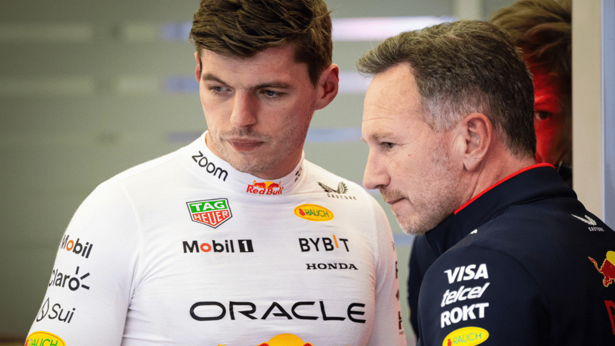 Max Verstappen en Christian Horner