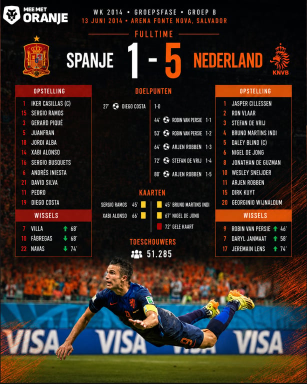 Spanje - Nederland (1-5) op WK 2014