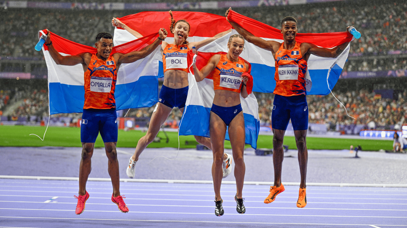 Liemarvin Bonevacia, Isaya Klein Ikkink, Eugene Omalla, Femke Bol, Lieke Klaver, TeamNL, atletiek, Olympische Spelen, goud, Parijs2024, 4x400 meter