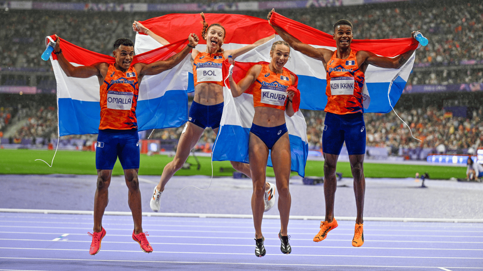 Liemarvin Bonevacia, Isaya Klein Ikkink, Eugene Omalla, Femke Bol, Lieke Klaver, TeamNL, atletiek, Olympische Spelen, goud, Parijs2024, 4x400 meter