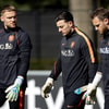 De doelmannen van het Nederlands elftal tijdens de training
