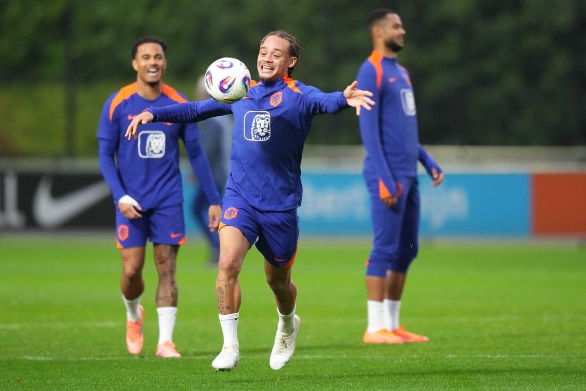 Het Nederlands elftal tijdens de training op de KNVB Campus in Zeist