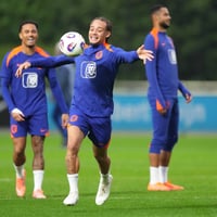 Het Nederlands elftal tijdens de training op de KNVB Campus in Zeist