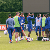 De spelers van het Nederlands elftal op een training in Zeist.