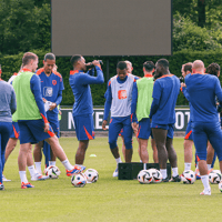 De spelers van het Nederlands elftal op een training in Zeist.