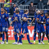 De rugnummers van Het Nederlands elftal viert een doelpunthet Nederlands elftal op het EK in Duitsland.