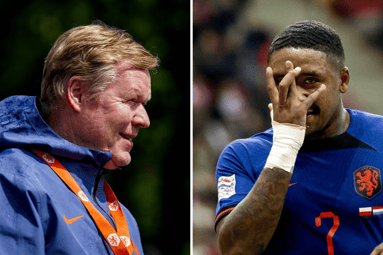 Bondscoach Ronald Koeman en voormalig Oranjespeler Steven Bergwijn