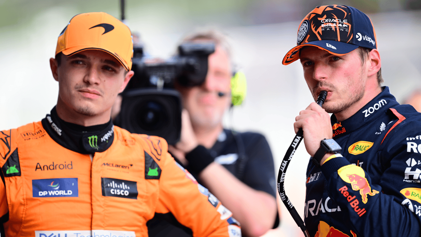 Lando Norris (links) en Max Verstappen