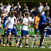 De spelers van het Nederlands elftal op een training in Zeist.