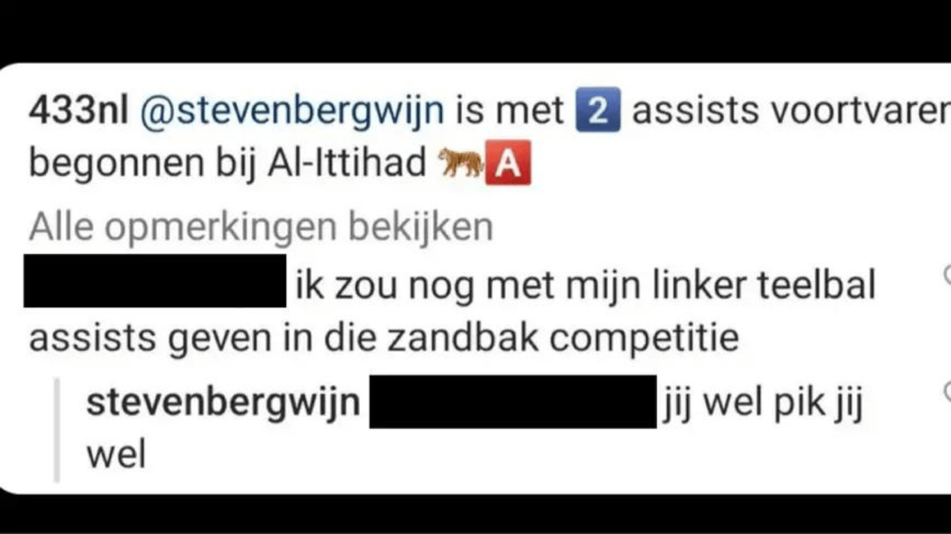 Steven Bergwijn reageert op een publicatie op Instagram