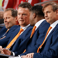 V.l.n.r. Danny Blind, Louis van Gaal, Patrick Kluivert en Frans Hoek