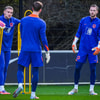 De doelmannen van het Nederlands elftal tijdens de training