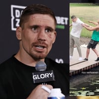 Rico Verhoeven duwt arbeider in water