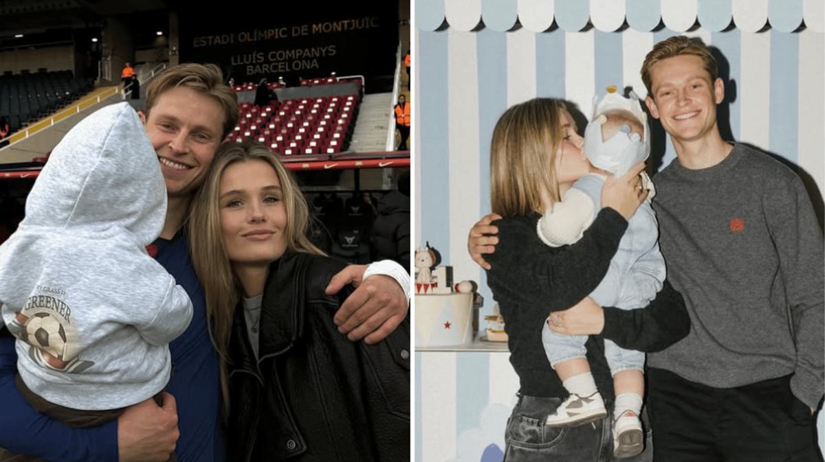Frenkie de Jong met zijn vrouw Mikky Kiemeney en zoontje Miles