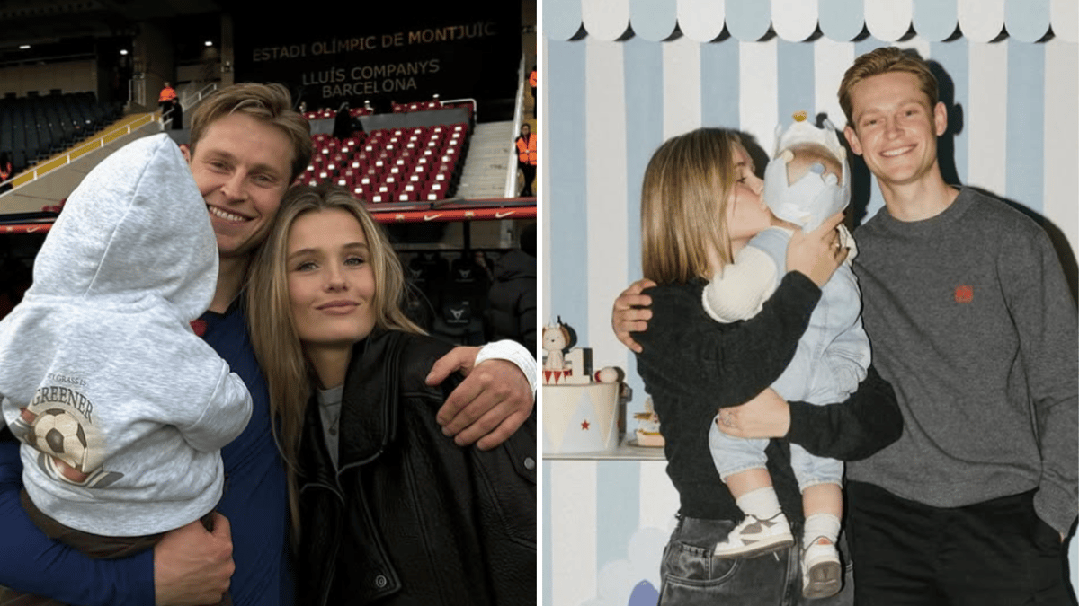 Frenkie de Jong met zijn vrouw Mikky Kiemeney en zoontje Miles