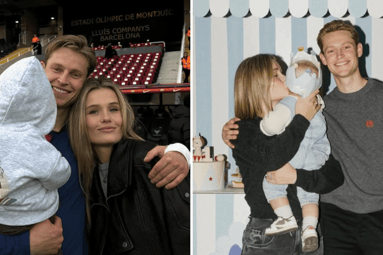 Frenkie de Jong met zijn vrouw Mikky Kiemeney en zoontje Miles