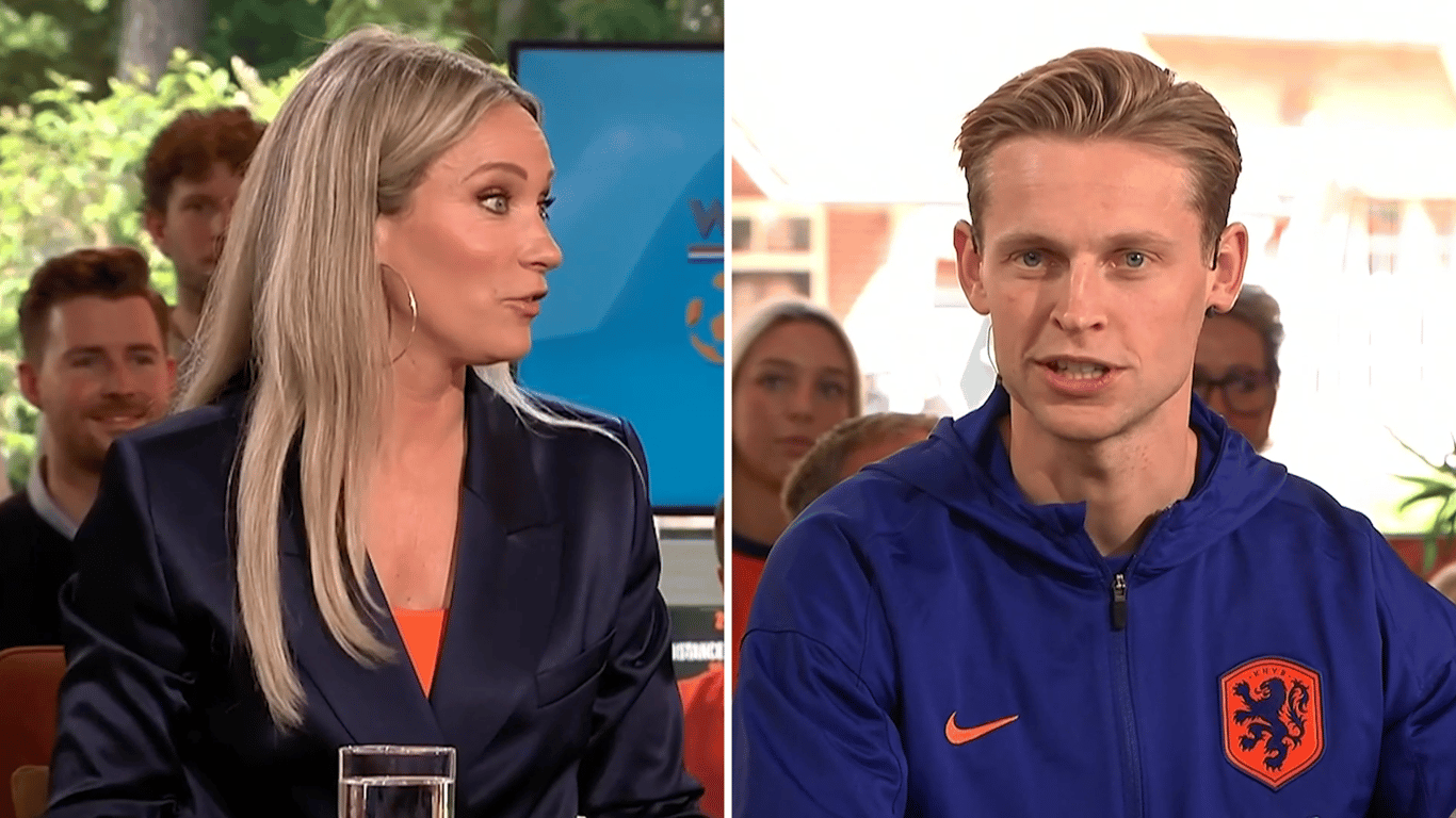 Helene Hendriks en Frenkie de Jong bij het SBS 6-programma Wij houden van Oranje.