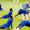 Het Nederlands elftal op een training in Wolfsburg