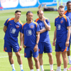 De spelers van het Nederlands elftal op de training in Wolfsburg