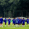 Het Nederlands elftal op het trainingsveld in Zeist.