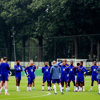 Het Nederlands elftal op het trainingsveld in Zeist.