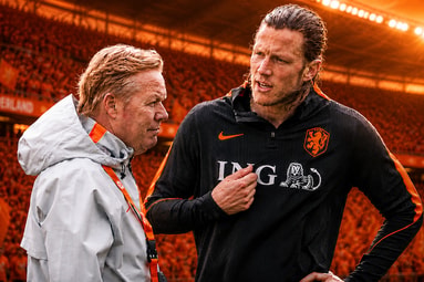 Bondscoach Ronald Koeman en Wout Weghorst