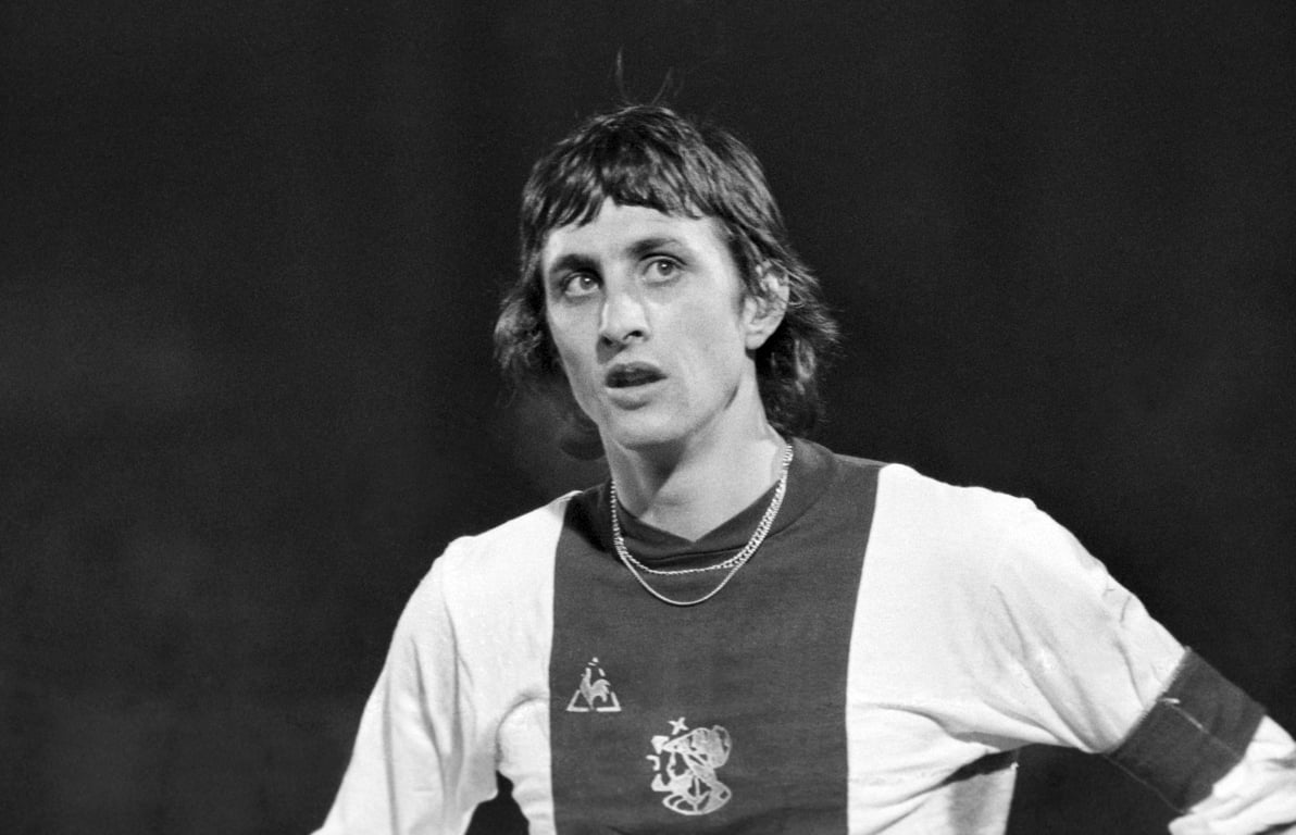 Johan Cruijff tijdens de Europacup-wedstrijd tussen Ajax en Bayern München in Amsterdam in 1973.