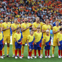 Het elftal van Roemenië voorafgaand aan het EK-duel met Nederland