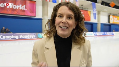 Ireen Wüst voor de camera van de NOS