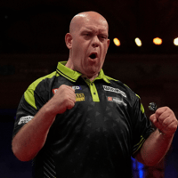 Michael van Gerwen viert zijn overwinning
