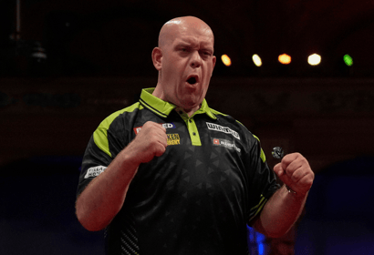 Michael van Gerwen viert zijn overwinning