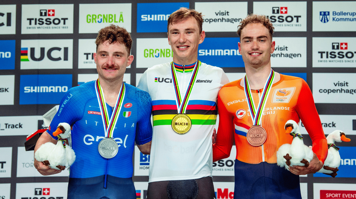 Simone Consonni , Lindsay de Vylder en Yanne Dorenbos op het WK baanwielrennen