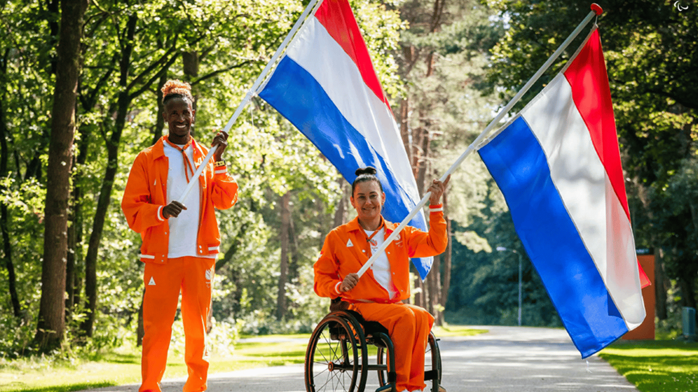 Wie zijn de vlaggendragers?, vlaggendragers, Daniel Abraham Gebru, Carina de Rooij Paralympische Spelen, Parijs 2024, roelstoelbasketbal, TeamNL, 