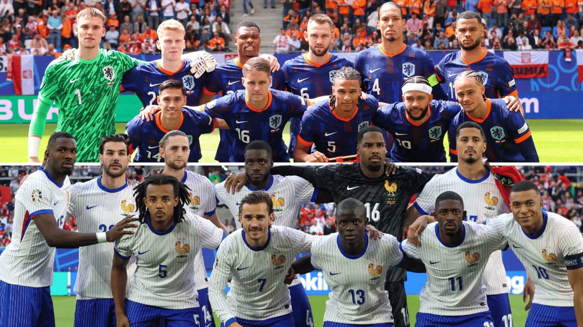 De elftallen van Nederland en Frankrijk op het EK in Duitsland