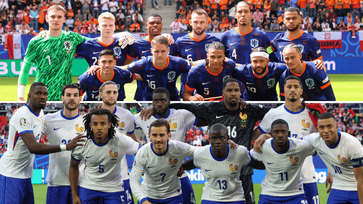 De elftallen van Nederland en Frankrijk op het EK in Duitsland