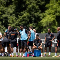 Het Nederlands elftal op de training in New York.
