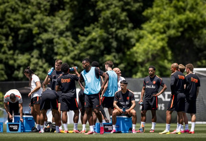 Het Nederlands elftal op de training in New York.