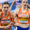 Femke Bol tijdens de 4x400 meter op de EK Indoor