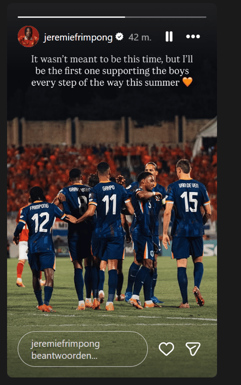 Jeremie Frimpong reageert op missen van WK 2026