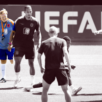 Het Nederlands elftal op een training in Wolfsburg
