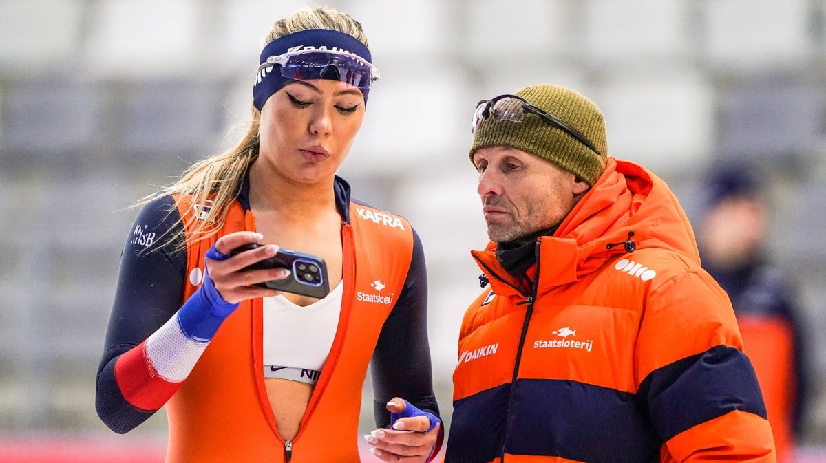 Jutta Leerdam met haar trainer Kosta Poltavets 