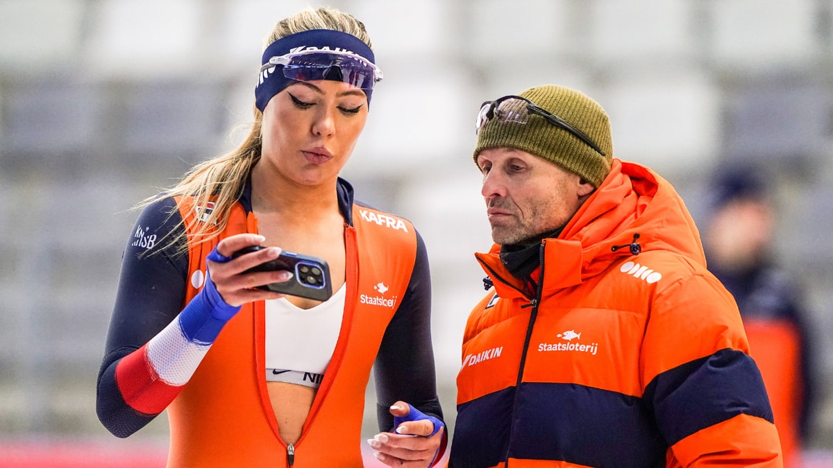 Jutta Leerdam met haar trainer Kosta Poltavets 