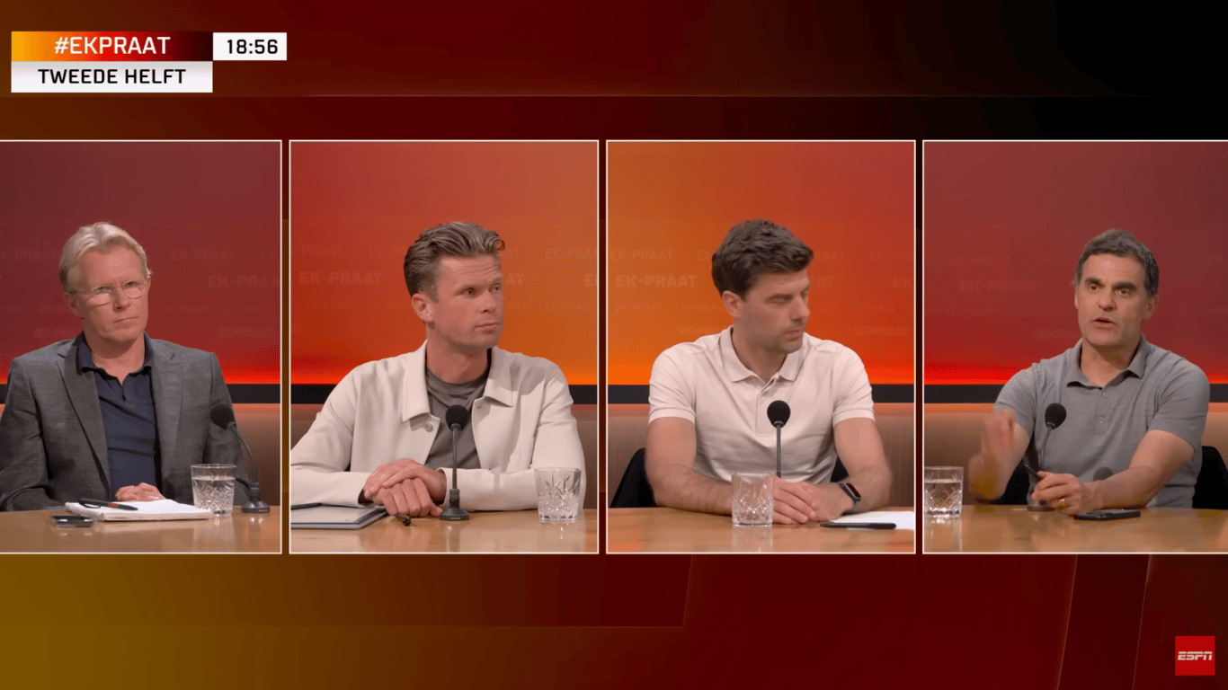 Kenneth Pérez (uiterst rechts) aan het woord