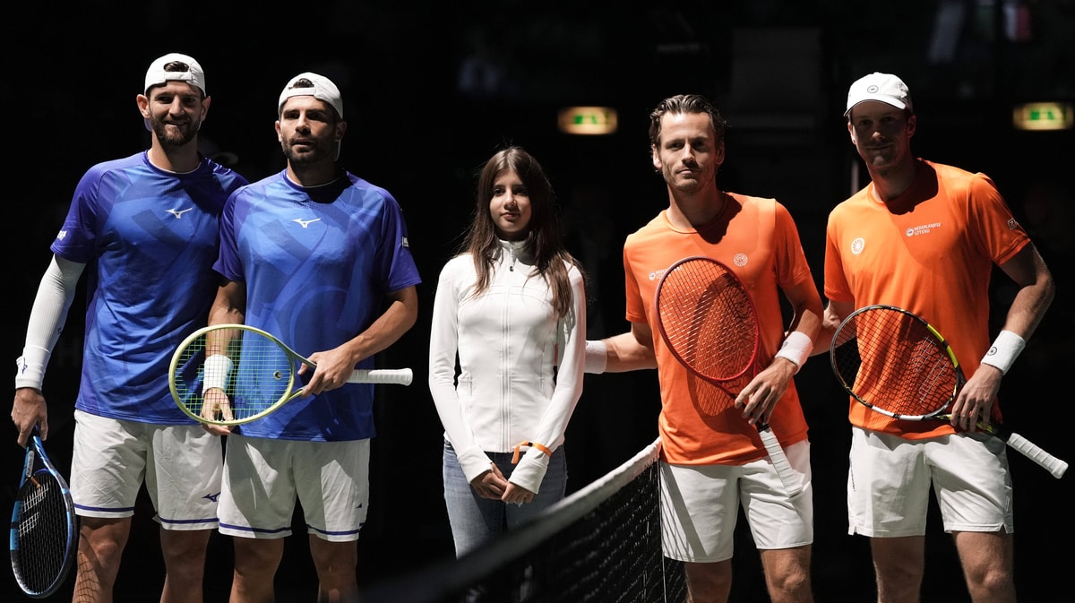 Andrea Vavassori, Simone Bolelli, Wesley Koolhof, Botic van de Zandschulp tijdens de Davis Cup Finals