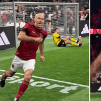 Arjen Robben scoort bij een indoor toernooi