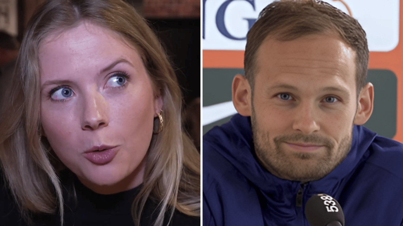 Noa Vahle en Daley Blind op een persconferentie van het Nederlands elftal