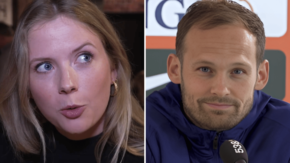 Noa Vahle en Daley Blind op een persconferentie van het Nederlands elftal