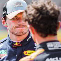 Max Verstappen in gesprek met Lando Norris