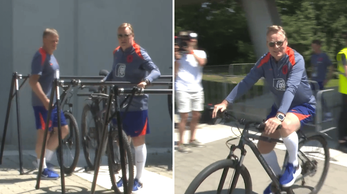 Ronald Koeman op de fiets in Wolfsburg