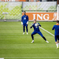 De doelmannen van het Nederlands elftal tijdens de training